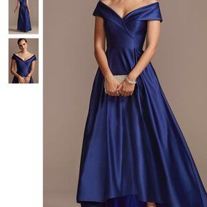 Brand New - Satin Off the Shoulder Gown with Portrait Collar